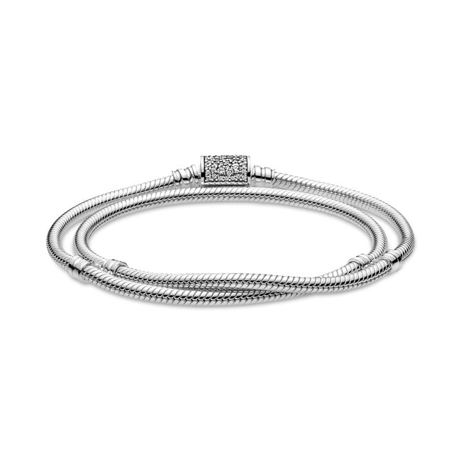 Pandora Double snake chain sterling silver bracelet with barrel clasp with clear cubic zirconia 599544C01-D20