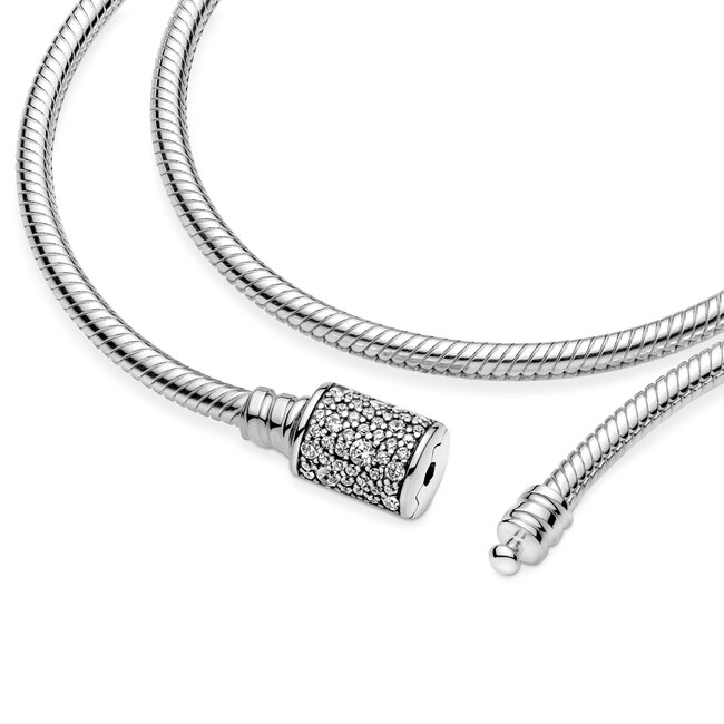 Pandora Double snake chain sterling silver bracelet with barrel clasp with clear cubic zirconia 599544C01-D20