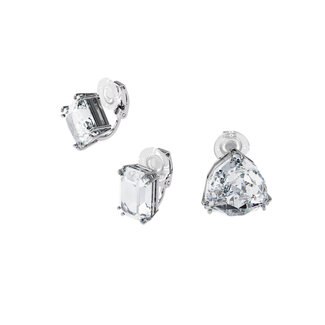 Swarovski Millenia clip earring, Single, Set (3), White, Rhodium plated