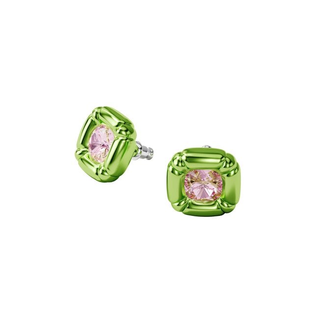 Swarovski Dulcis stud earrings, Cushion cut crystals, Green