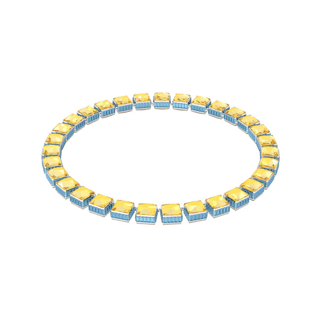 Swarovski Orbita necklace, Square cut crystals, Multicolored, Rhodium plated