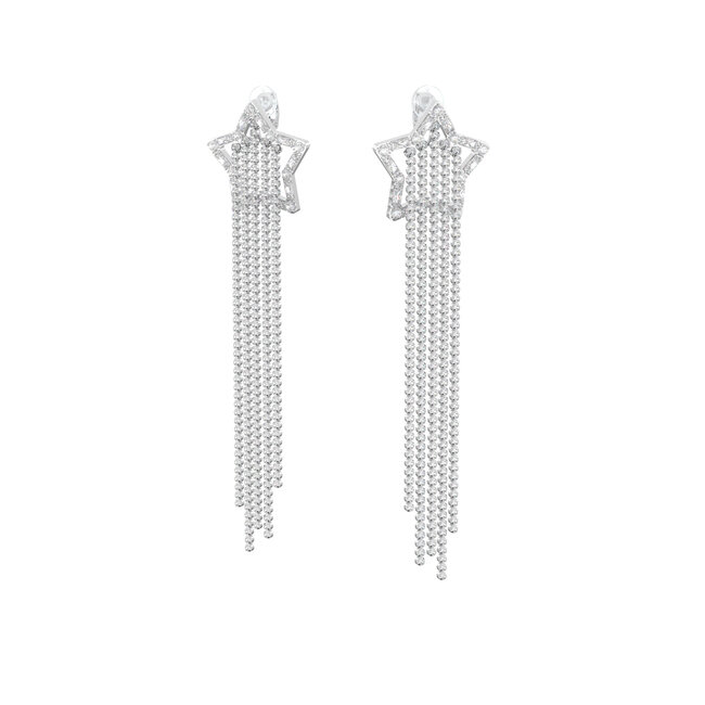 Swarovski Stella clip earrings, Star, White, Rhodium plated