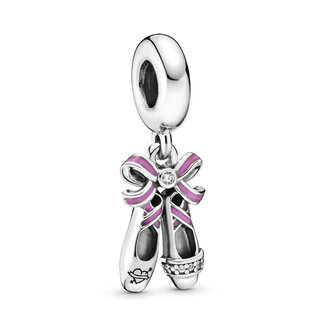 Pandora Ballerina shoes sterling silver dangle with clear cubic zirconia and pink enamel