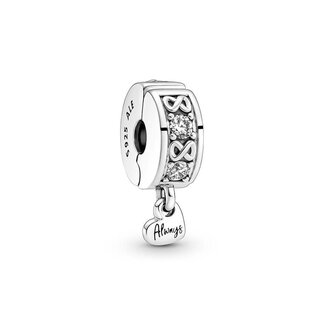 Pandora Infinity sterling silver clip with clear cubic zirconia and silicone grip