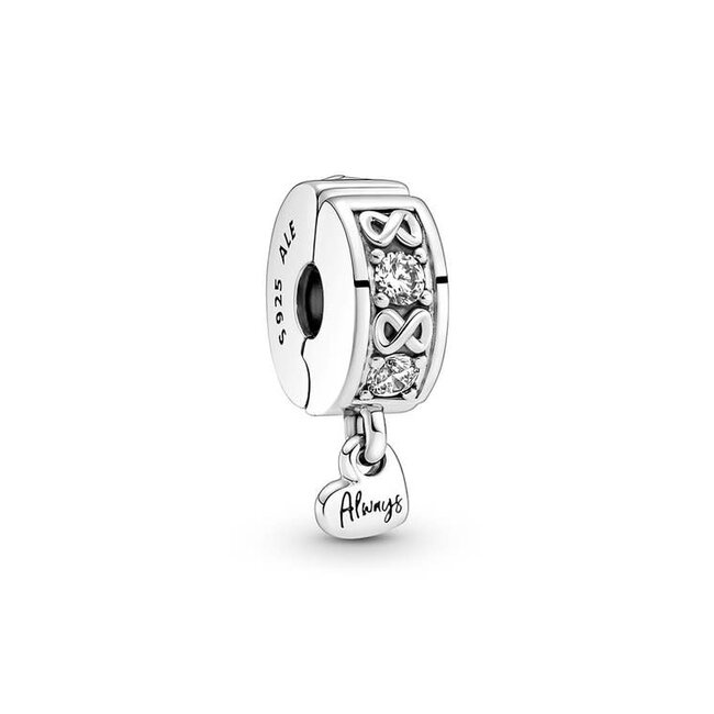 Pandora Infinity sterling silver clip with clear cubic zirconia and silicone grip