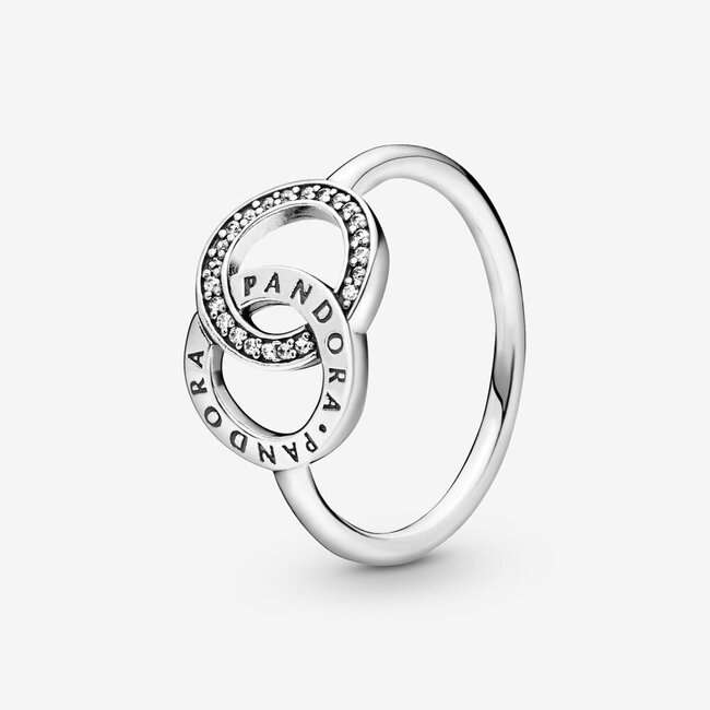 Pandora PANDORA logo silver ring with clear cubic zirconia