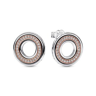 Pandora Pandora Signature Two-tone Logo & Pave Stud Earrings