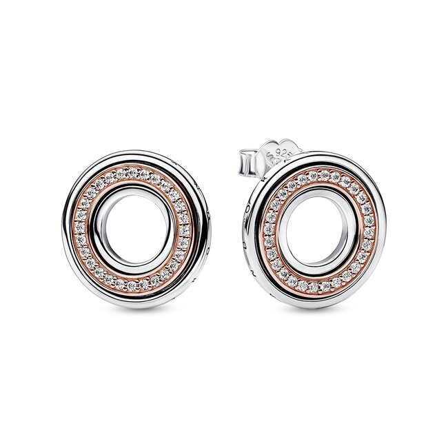 Pandora Pandora Signature Two-tone Logo & Pave Stud Earrings
