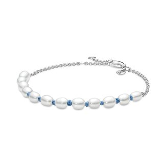 Pandora Treated Freshwater Cultured Pearl Blue Cord Chain Bracelet 18 cm