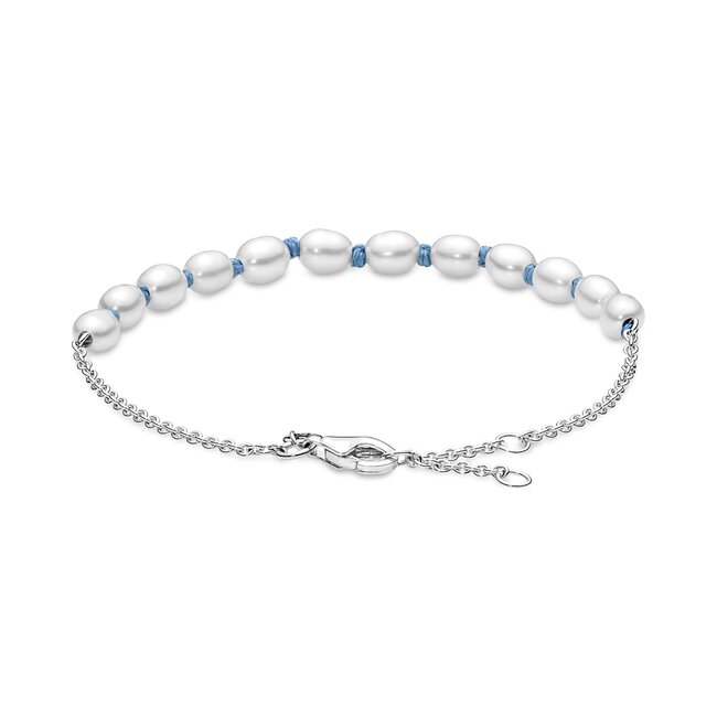 Pandora Treated Freshwater Cultured Pearl Blue Cord Chain Bracelet 18 cm