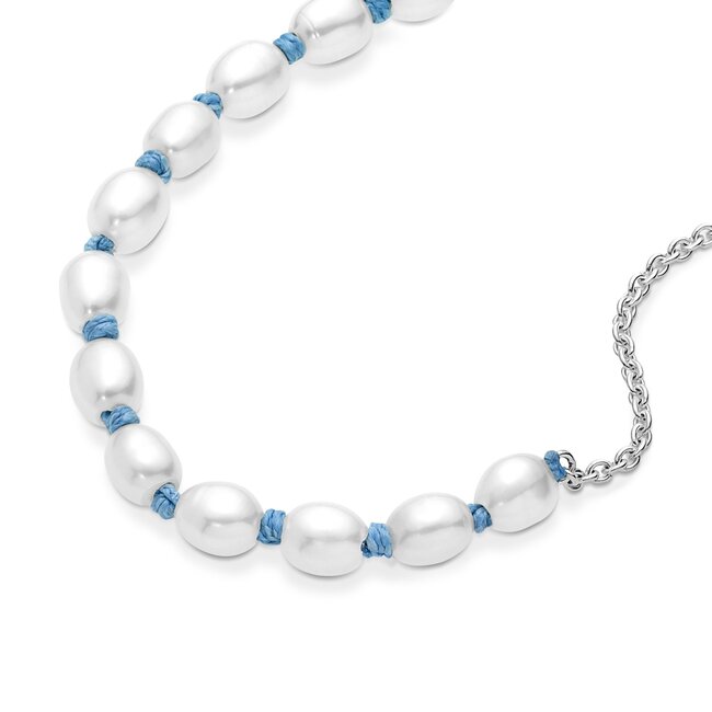 Pandora Treated Freshwater Cultured Pearl Blue Cord Chain Bracelet 18 cm