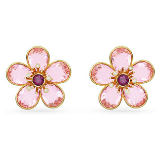 Swarovski Florere stud earrings, Flower, Pink, Gold-tone plated