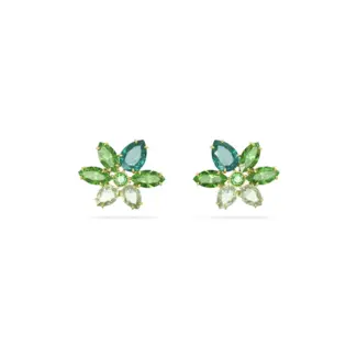 Swarovski Gema stud earrings, Mixed cuts, Flower, Green, Gold-tone plated