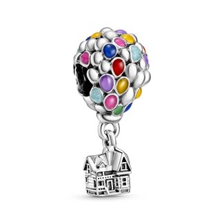 Pandora Disney Up balloon sterling silver charm with blue, green, orange, pink and light blue enamel