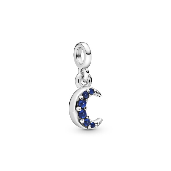 Pandora Crescent moon sterling silver dangle charm with true blue crystal