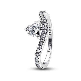 Pandora Wave heart sterling silver ring with clear cubic zirconia
