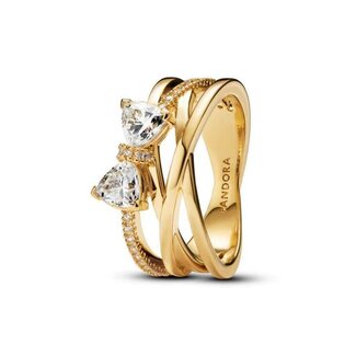 Pandora Bow 14k gold-plated ring with clear cubic-54