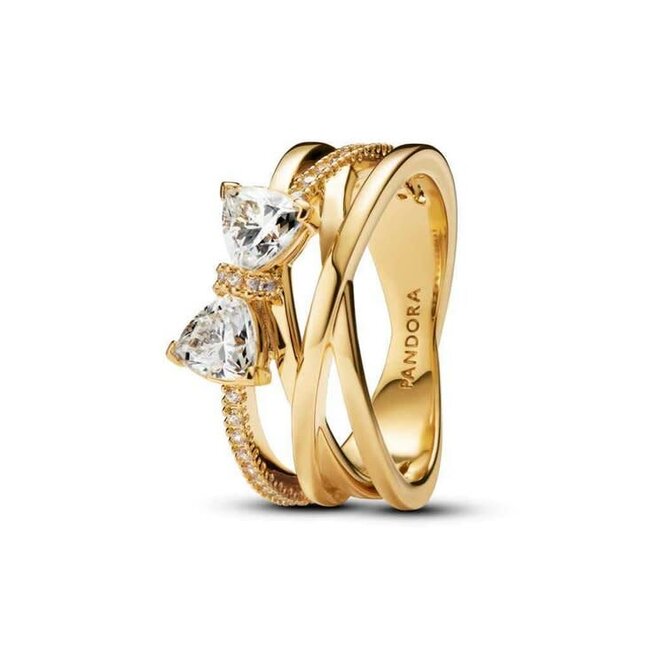 Pandora Bow 14k gold-plated ring with clear cubic-54