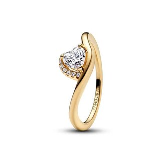 Pandora Wave heart 14k gold-plated ring with clear cubic zirconia