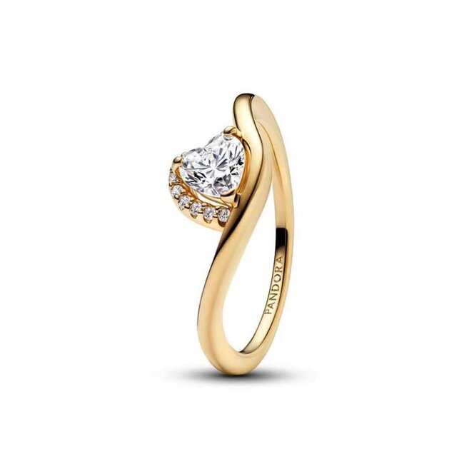 Pandora Wave heart 14k gold-plated ring with clear cubic zirconia