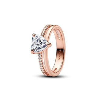 Pandora Heart 14K rose- gold plated ring with clear cubic Zirconia
