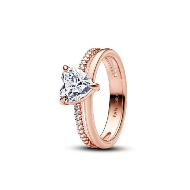 Pandora Heart 14K rose- gold plated ring with clear cubic Zirconia