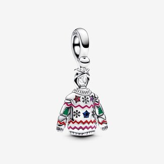 Pandora Christmas jumper sterling silver dangle with red cubic zirconia, true blue and royal purple crystal, red, pink and green enamel