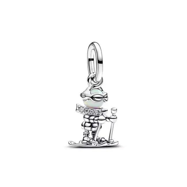 Pandora Skier sterling silver dangle with white lab-created opal and clear cubic zirconia