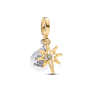 Pandora ngravable star sterling silver and 14k gold plated double dangle+ round brilliant lab-grown diamond