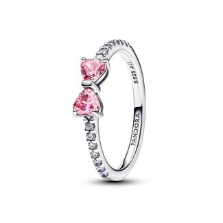 Pandora Bow sterling silver ring with fancy pink and clear cubic zirconia
