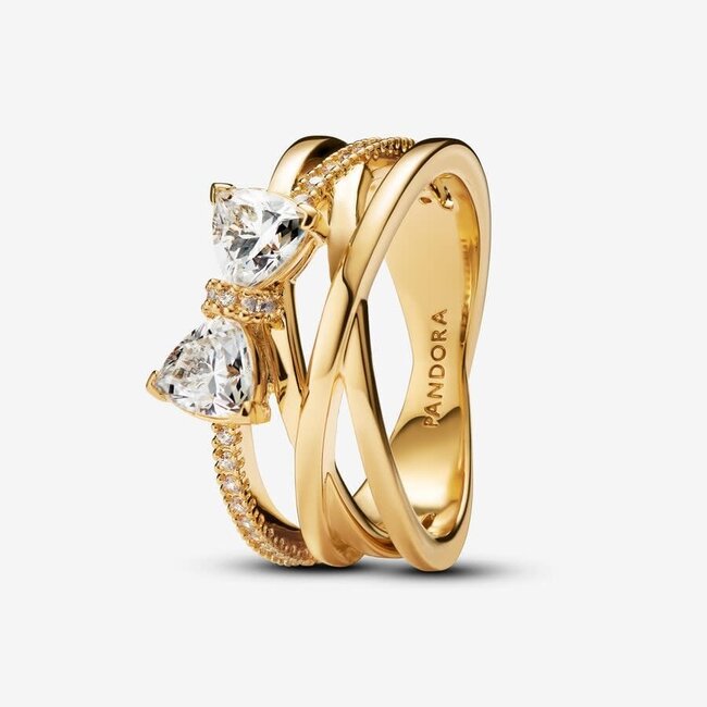 Pandora Bow 14k gold-plated ring with clear cubic-52