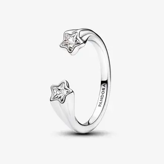 Pandora Shooting star sterling silver open ring with clear cubic zirconia-54