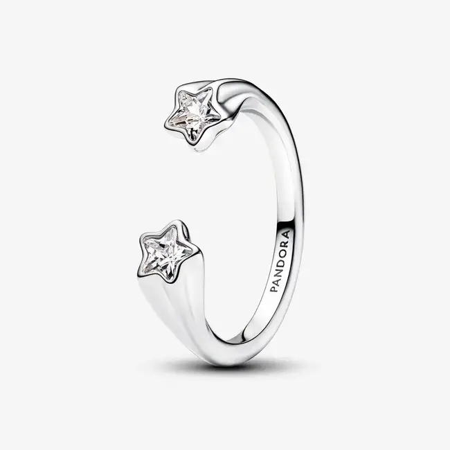 Pandora Shooting star sterling silver open ring with clear cubic zirconia-54