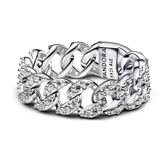 Pandora Cuban chain sterling silver ring with clear cubic zirconia