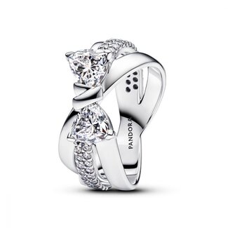 Pandora Bow sterling silver ring with clear cubic zirconia 52