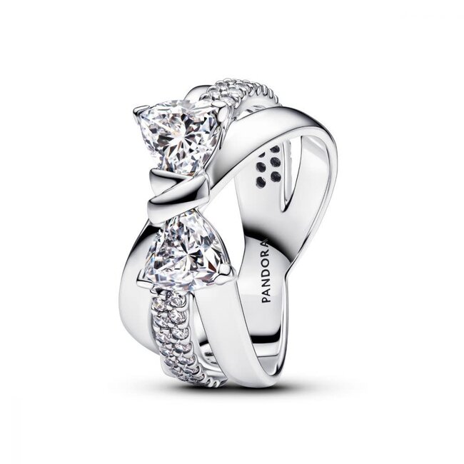 Pandora Bow sterling silver ring with clear cubic zirconia 52