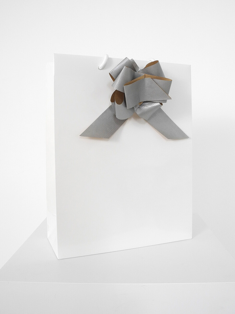 Paper Cadeau Bag Glossy White with Silver Bow