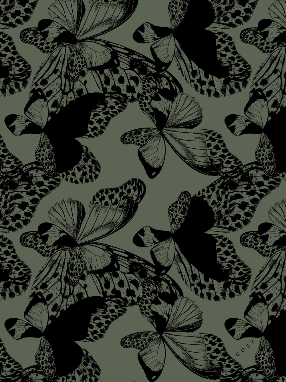 Scarf 100% Cashmere Butterfly Sage - Solid Black