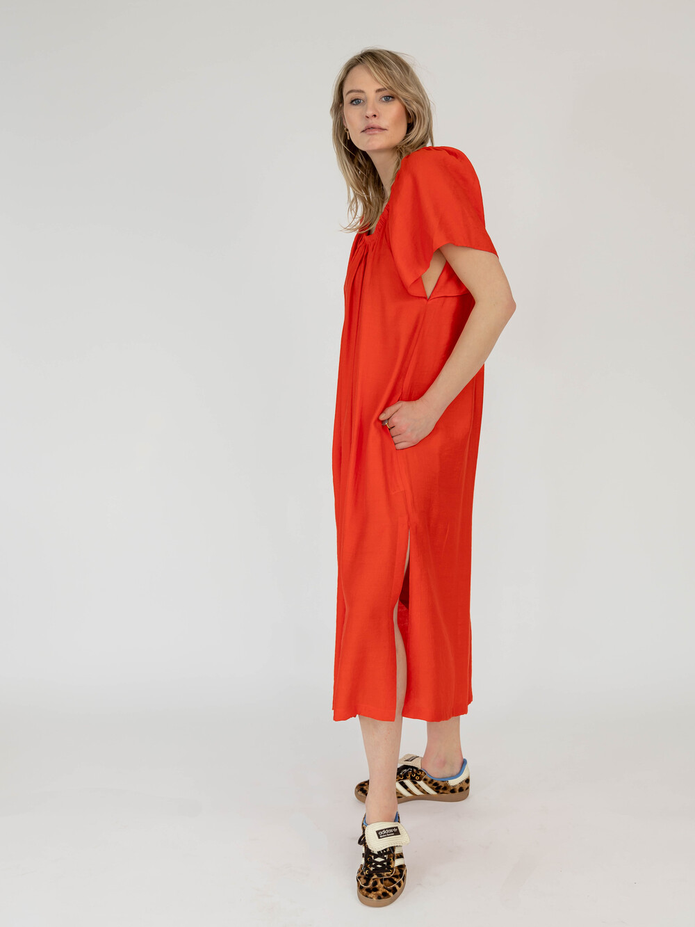 Off-Shoulder-Kleid Vibrant Orange