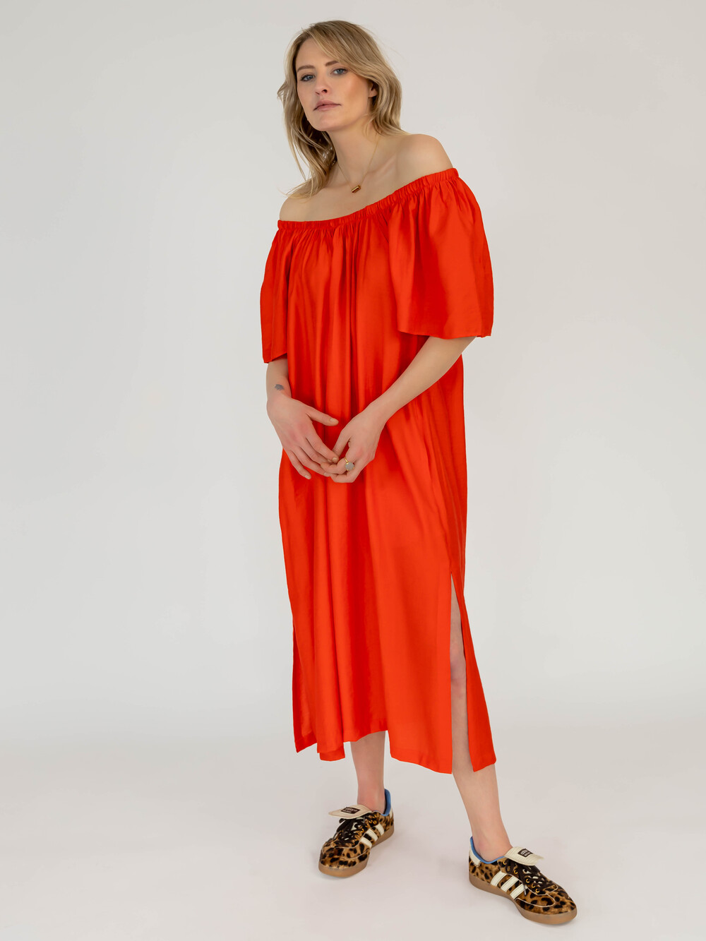 Off Shoulder Dress Vibrant Orange