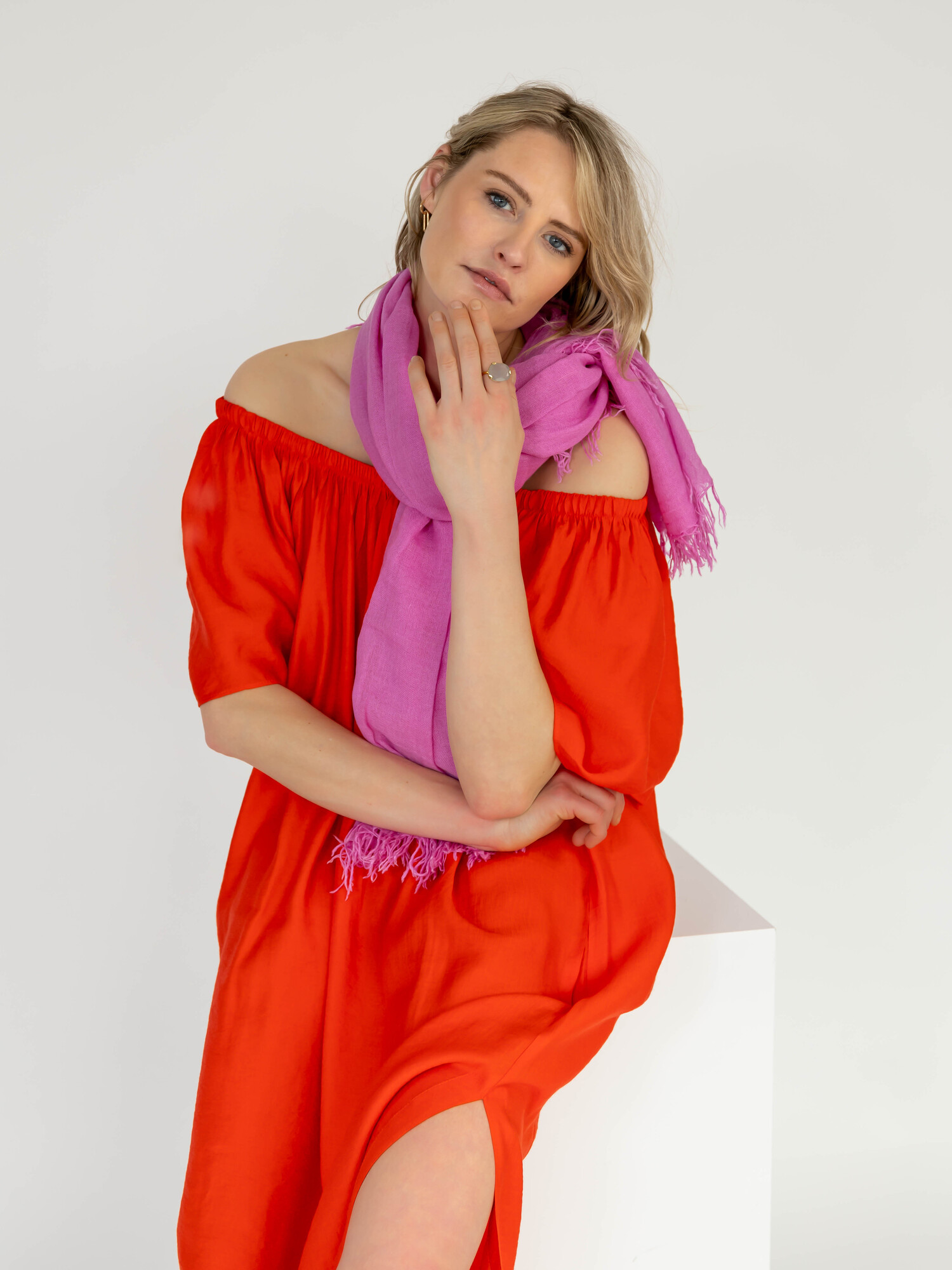 Off-Shoulder-Kleid Vibrant Orange