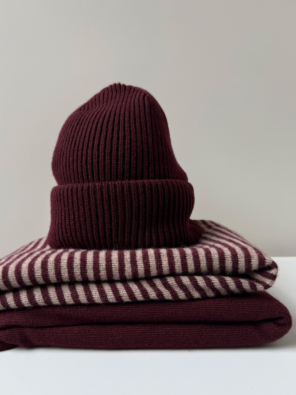 Schal Cosy Chic Stripes Dark Burgundy - Soft Taupe
