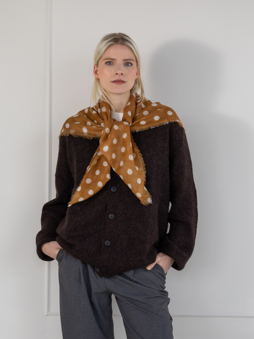 Scarf Cosy 100% cashmere Dots Biscuit