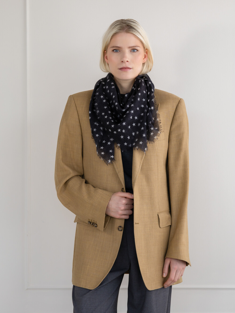 Sjaal 100% Cashmere Stars Black