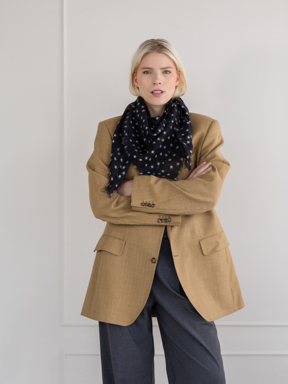 Sjaal 100% Cashmere Stars Black