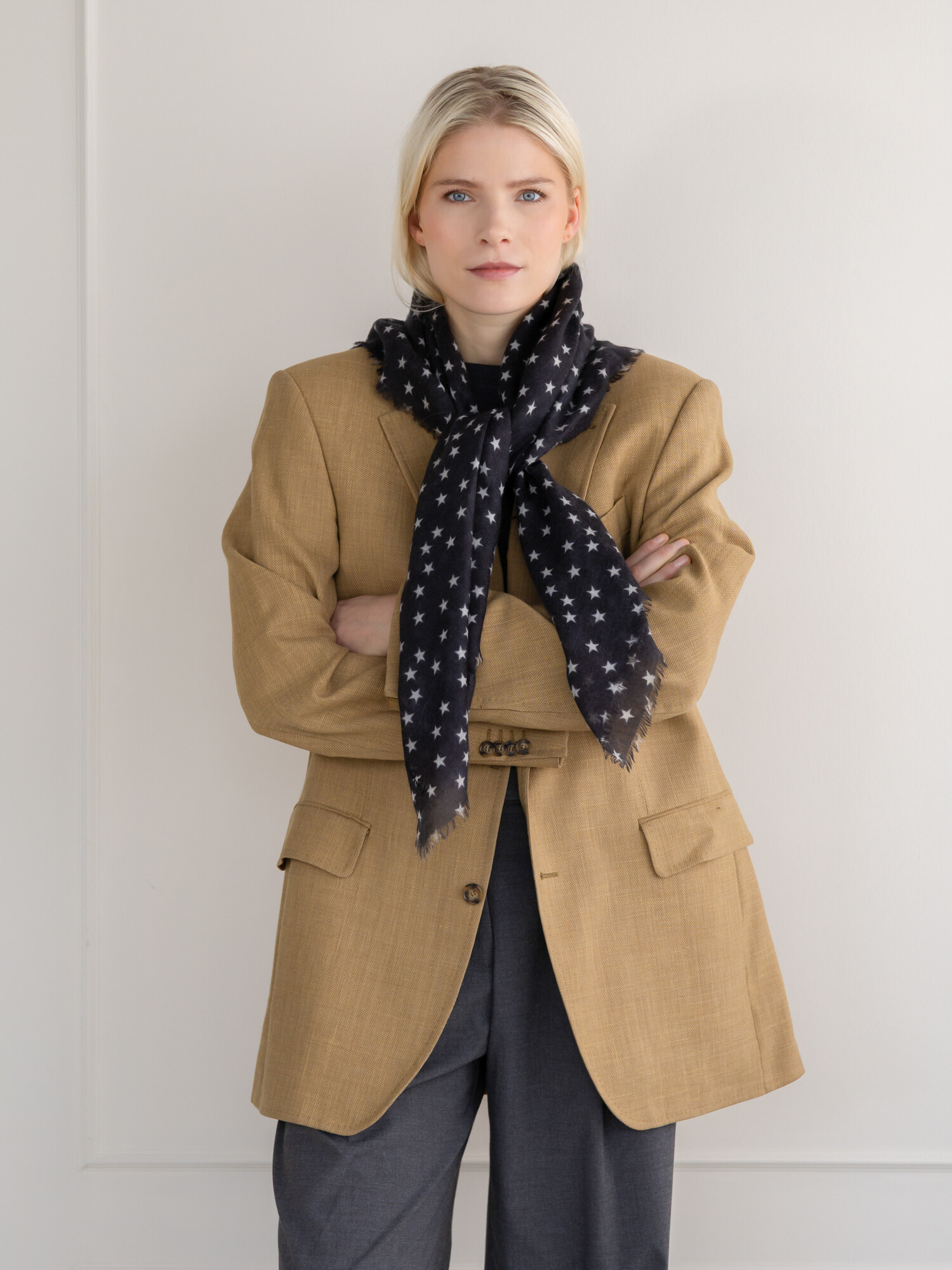 Sjaal 100% Cashmere Stars Black