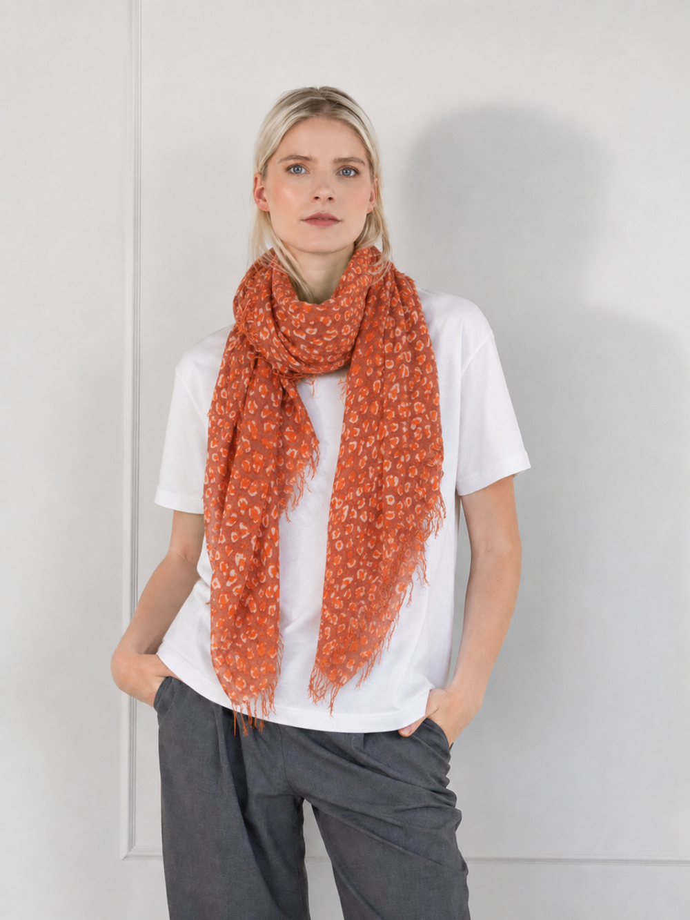 Sjaal Cosy Cashmy Leopard Coral