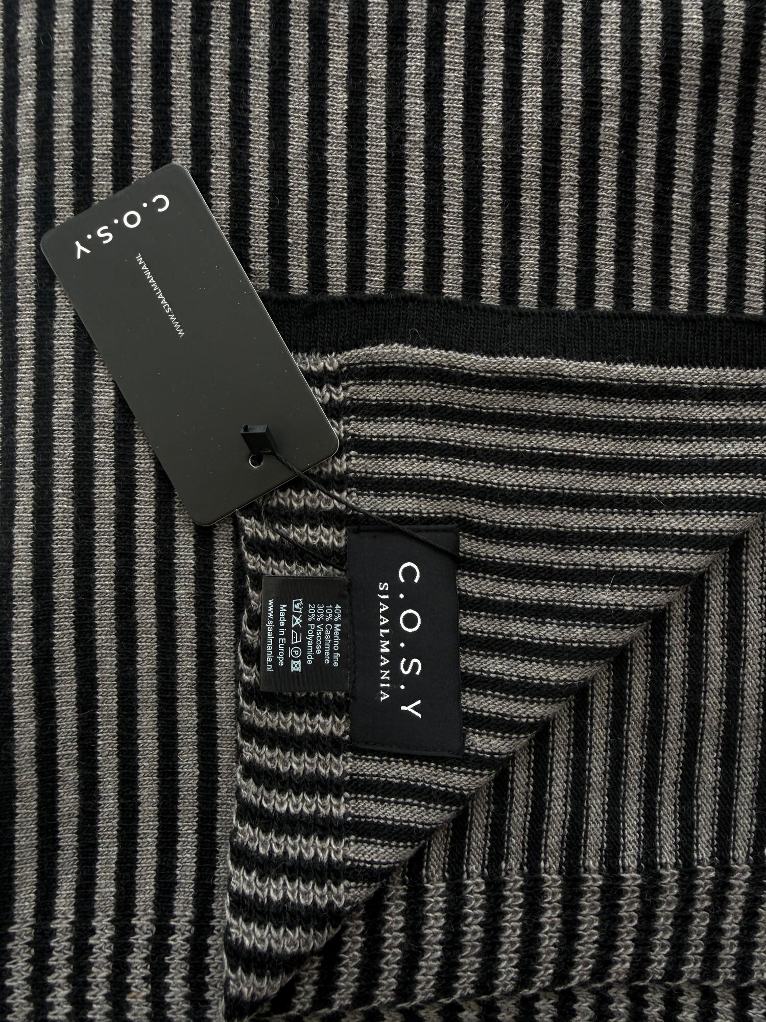 Sjaal Cosy Chic Stripes Solid Black  - Solid Grey