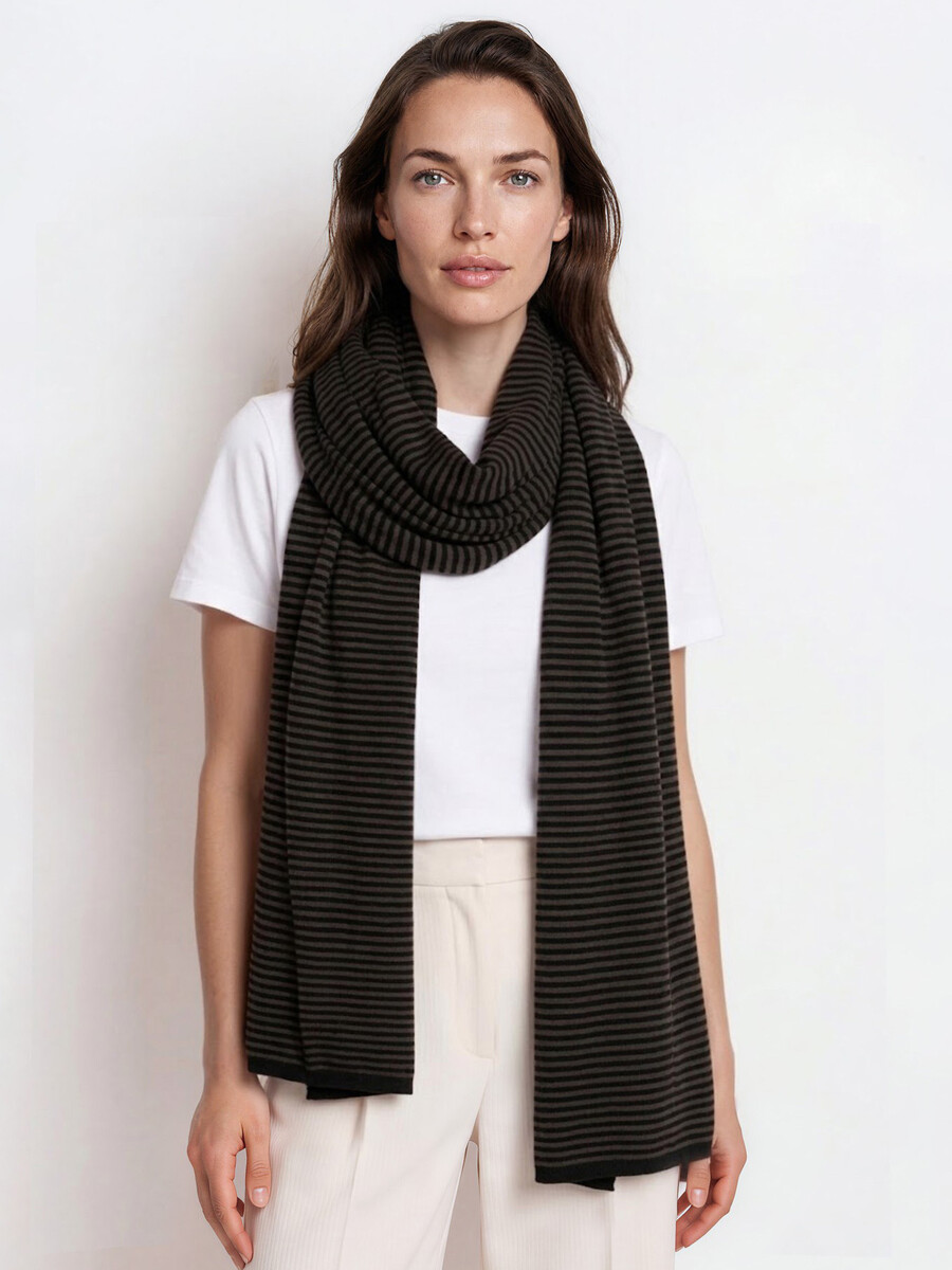 Sjaal Cosy Chic Stripes Chocolate - Solid Black