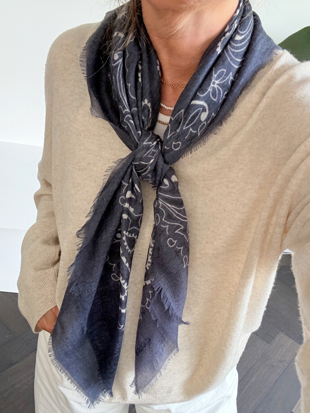Sjaal Cosy 100% Cashmere Bandana Blue Indigo